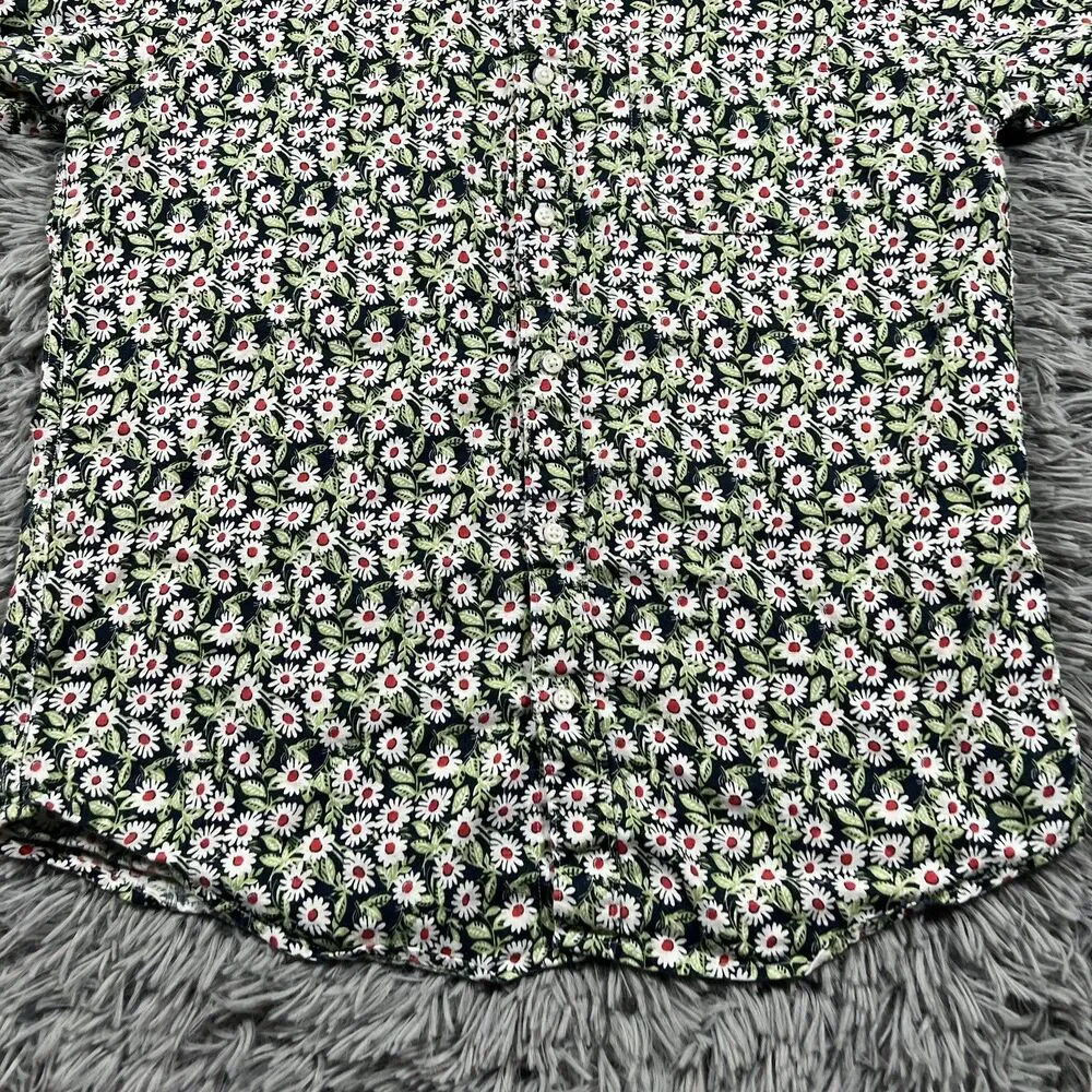 J Crew Adult Shirt Medium Green White Button Down Linen Floral All Over Mens